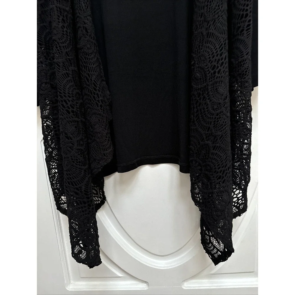 Chico's Travelers Size‎ 2 Black Open Shawl Front Jacket ~Lace Front Knit Stretch
